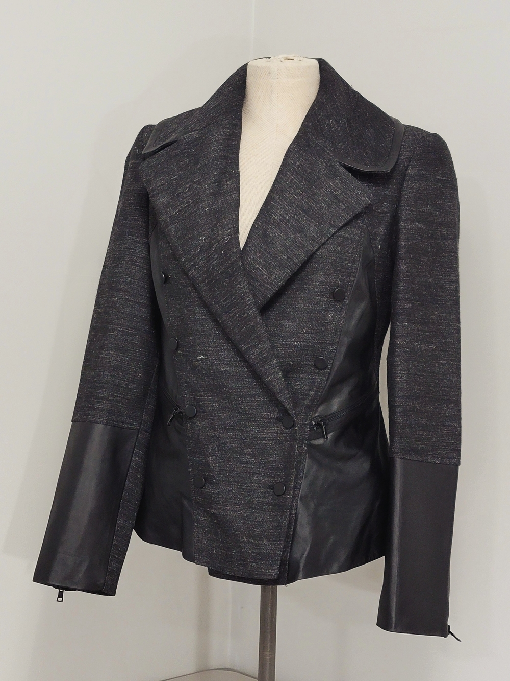 🔥 NWT ROBERT RODRIGUEZ Luxury Tweed & Leather Double Breasted Jacket 13 $895